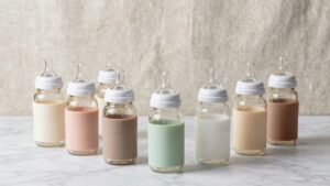 nine glass baby bottles collection